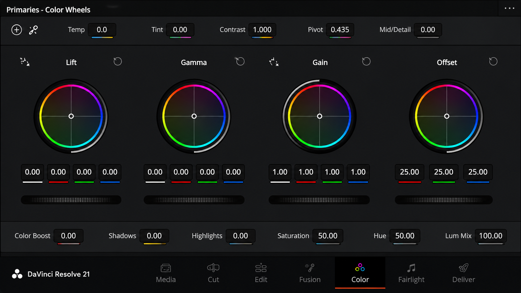 جدول تفاوت Lift Gamma Gain و Offset در DaVinci Resolve