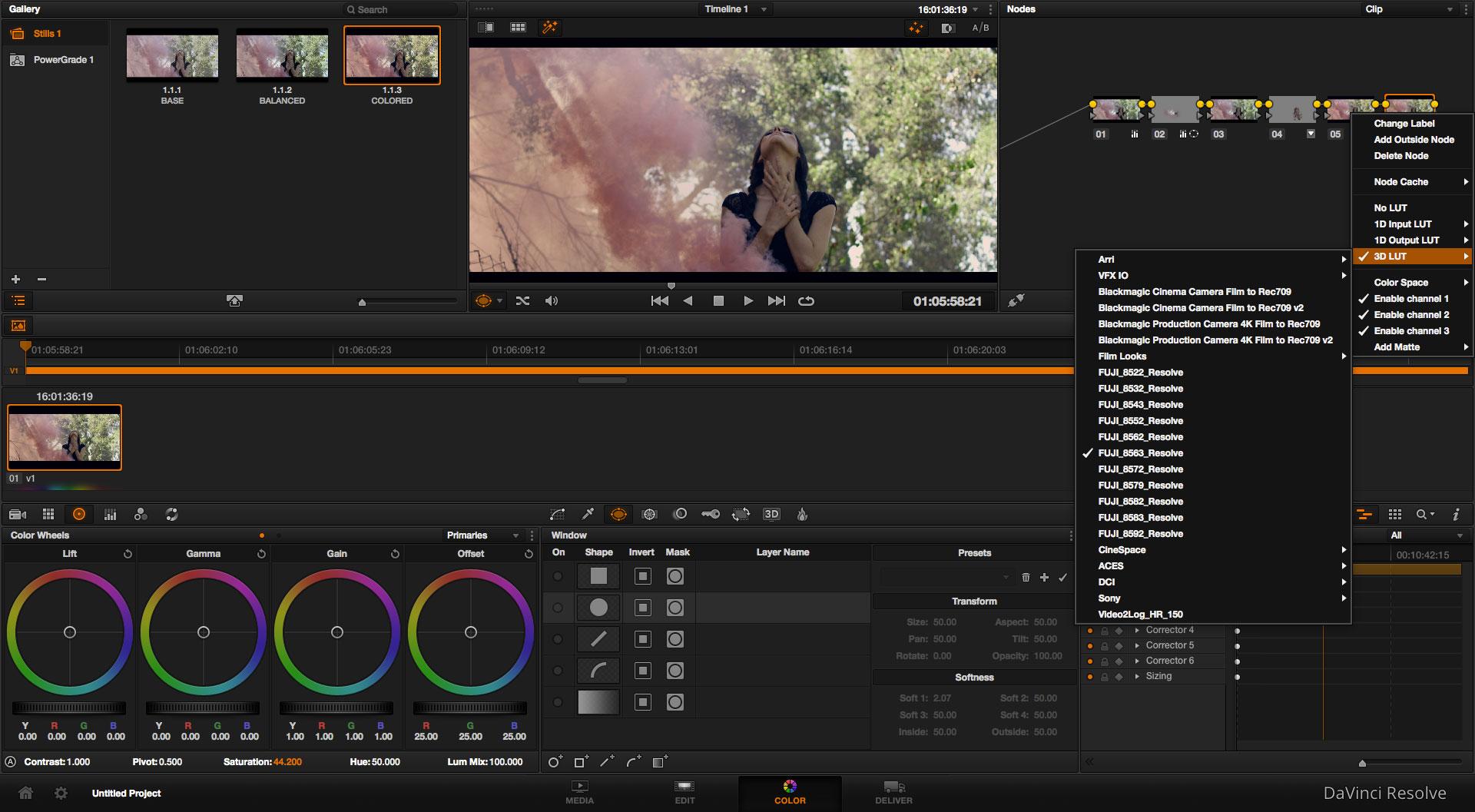 مقایسه قبل و بعد از استفاده LUT در داوینچی ریزالو برای color grading