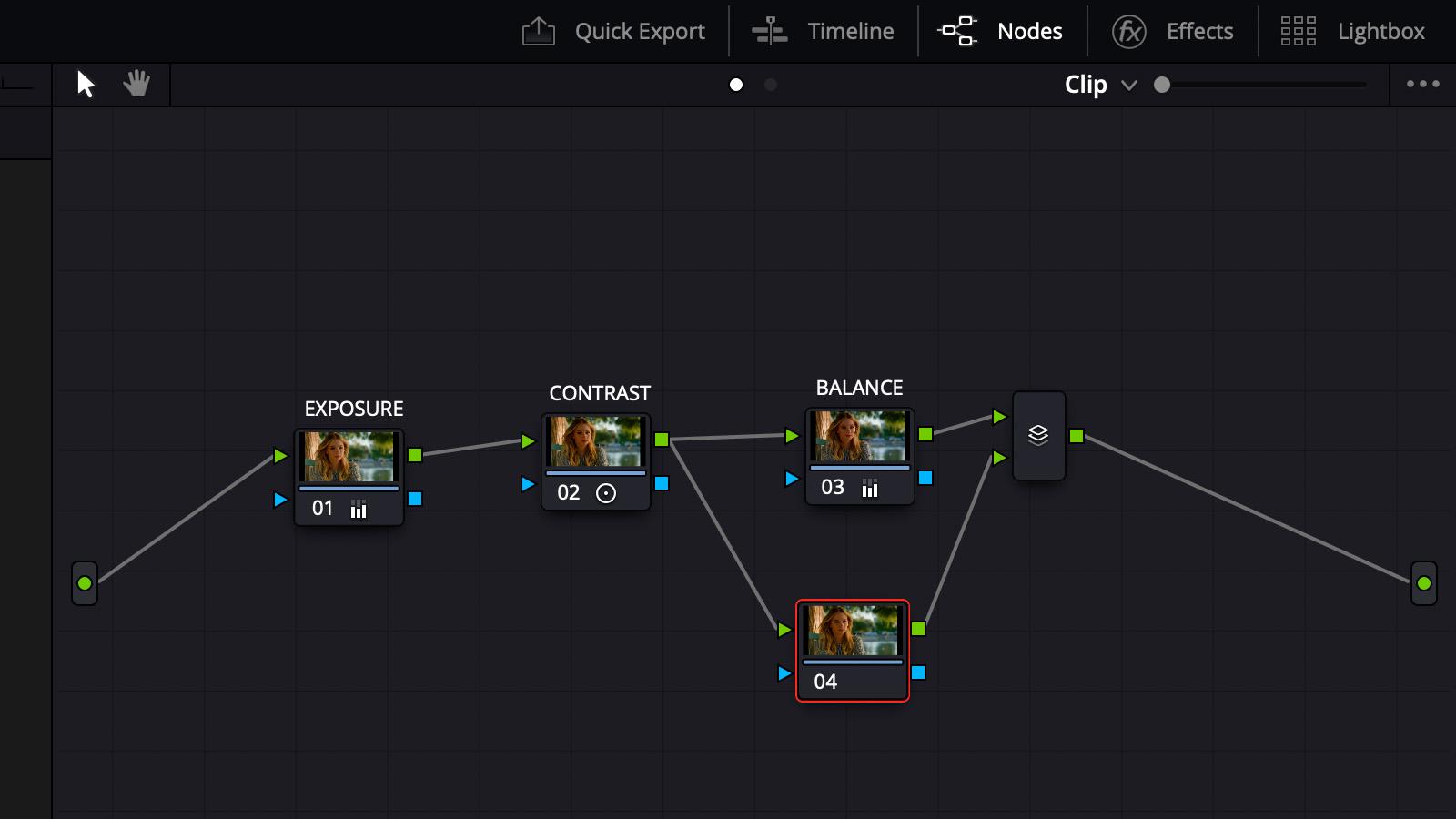 نمونه Serial Node در DaVinci Resolve برای اصلاح رنگ
