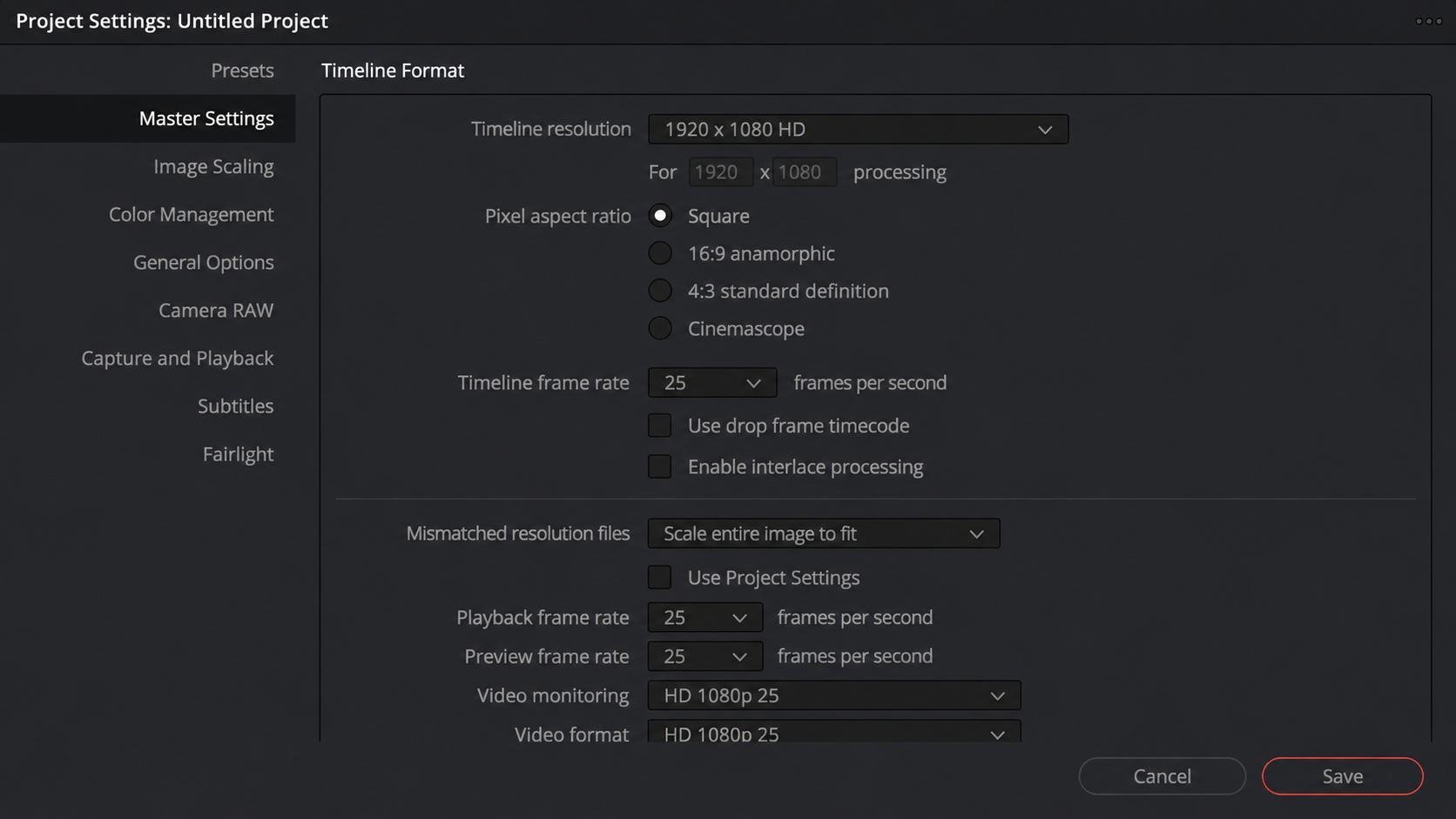 تنظیمات Project Settings و Timeline در DaVinci Resolve